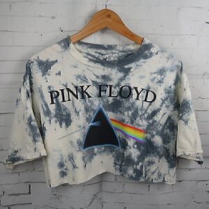 VINTAGE PINK FLOYD BAND BLUE TIE DYE SHORT SLEEVE CROPPED T SHIRT SIZE XL